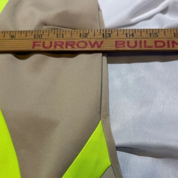 Neon Panel Bodycon Mini Dress | Tan & Lime | Sleeveless Club / Night Out Dress - Picture 8 of 10